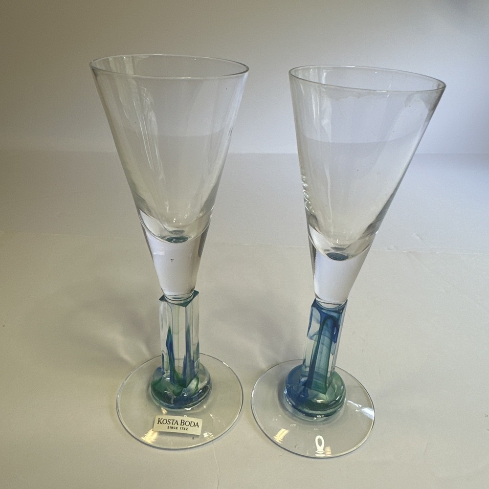 Vintage Pair of Kosta Boda Nobis Snapglass Schnapps Glasses Kjell Engman Sweden